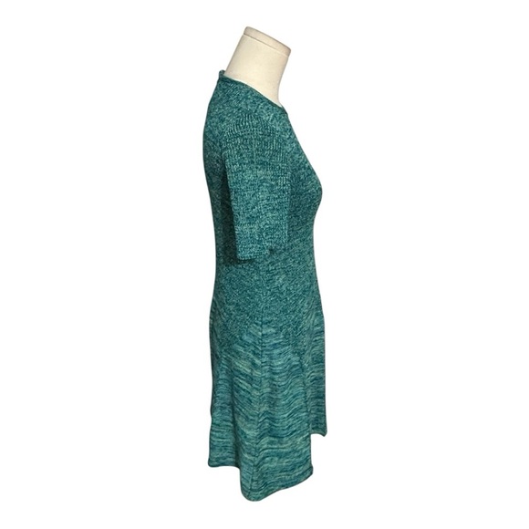 Vintage Henri Bendel Green Blue Cotton Knit Mini Midi Dress RARE Sz 9/10 A Line - Picture 2 of 5